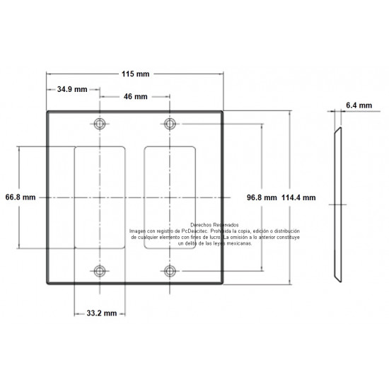 Placa Tapa Contacto Electrico Duplex + 2 Cat6 Cople ABS