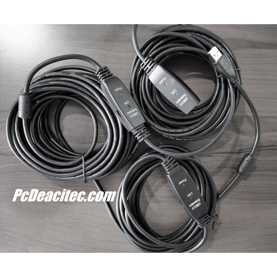 Cable extensión activa USB 2.0 tipo A macho a hembra de 25 m, 3 repetidores integrados 