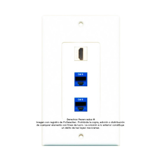 Placa Tapa Decora HDMI 4k keystone + 2 Jack RJ45 Cat6 en ABS Placa Tapa Decora HDMI 4k keystone + 2 Jack RJ45 Cat6 en ABS