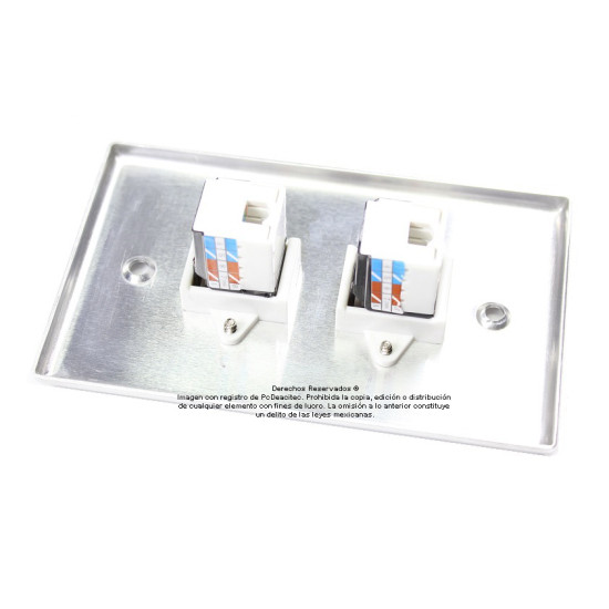 Placa Tapa 2 Jack RJ45 Cat6 crimpado en Aluminio