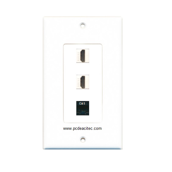 Placa Tapa decora ABS con 2 HDMI + Jack RJ45 Cat5e