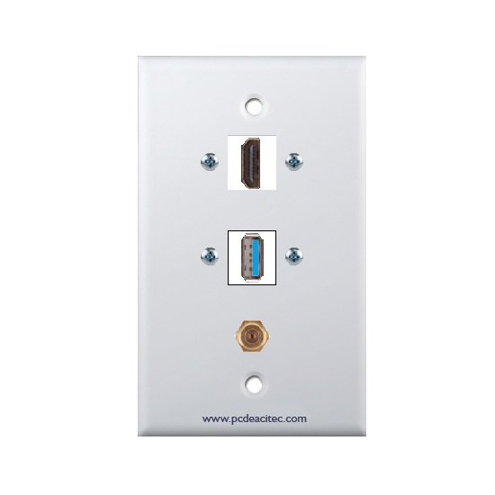 Placa Tapa HDMI + USB 3.0 + coaxial tipo F en ABS Placa Tapa HDMI + USB 3.0 + coaxial tipo F en ABS