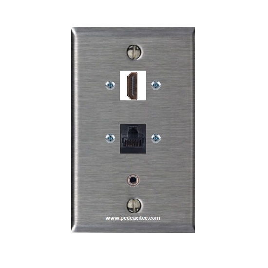 Placa Tapa Inoxidable HDMI + Jack RJ45 Cat5 + audio Jack 3.5 mm Placa Tapa Inoxidable HDMI + Jack RJ45 Cat5 + audio Jack 3.5 mm