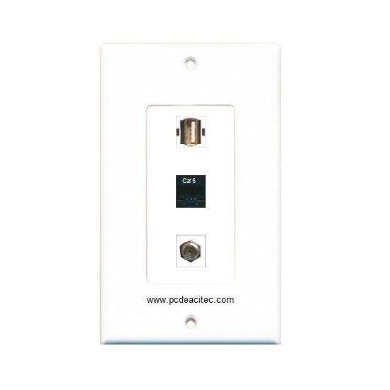 Placa Tapa decora ABS USB 2.0 + Jack RJ45 Cat5e + Antena Coaxial F Placa Tapa decora ABS USB 2.0 + Jack RJ45 Cat5e + Antena Coaxial F