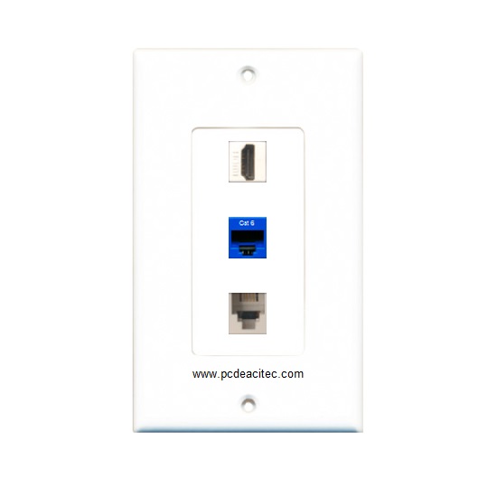 Placa Tapa decora ABS puerto HDMI + Jack RJ45 Cat6 + Jack Telefónico Placa Tapa decora ABS puerto HDMI + Jack RJ45 Cat6 + Jack Telefónico
