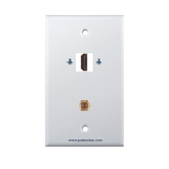 Placa Tapa HDMI + Cople antena coaxial F en ABS Placa Tapa HDMI + Cople antena coaxial F en ABS