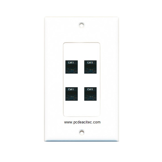 Placa Tapa decora ABS con 4 Jacks RJ45 Cat5e