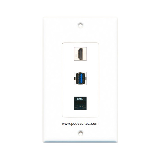 Placa Tapa decora ABS puerto HDMI + USB 3.0 + Jack RJ45 Cat5e Placa Tapa decora ABS puerto HDMI + USB 3.0 + Jack RJ45 Cat5e