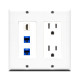 Placa Tapa Decora HDMI + 2 Jacks RJ45 Cat6 + contacto eléctrico doble en ABS