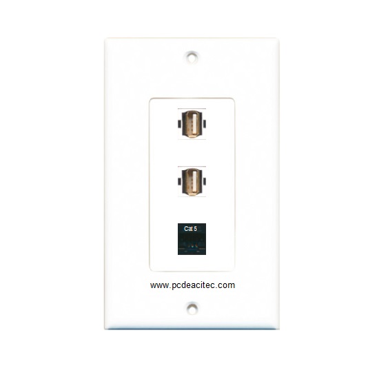 Placa Tapa decora ABS con 2 USB 2.0 + Jack RJ45 Cat5e