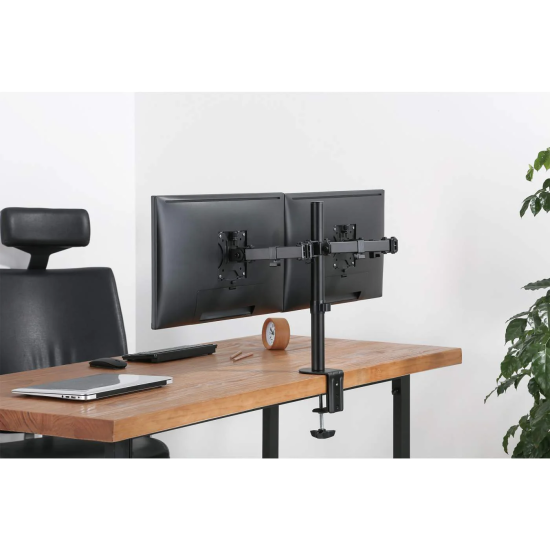Soporte universal para 2 monitores con brazos de doble articulación Soporte universal para 2 monitores con brazos de doble articulación