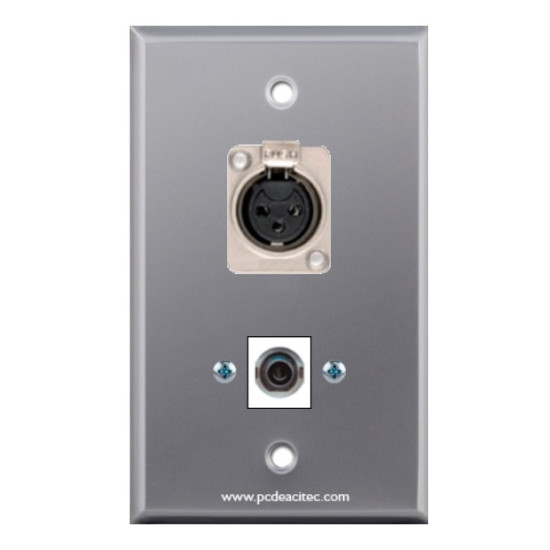 Placa Tapa Metálica XLR soldable hembra + Jack 3.5 mm audio Keystone en Aluminio Placa Tapa Metálica XLR soldable hembra + Jack 3.5 mm audio Keystone en Aluminio