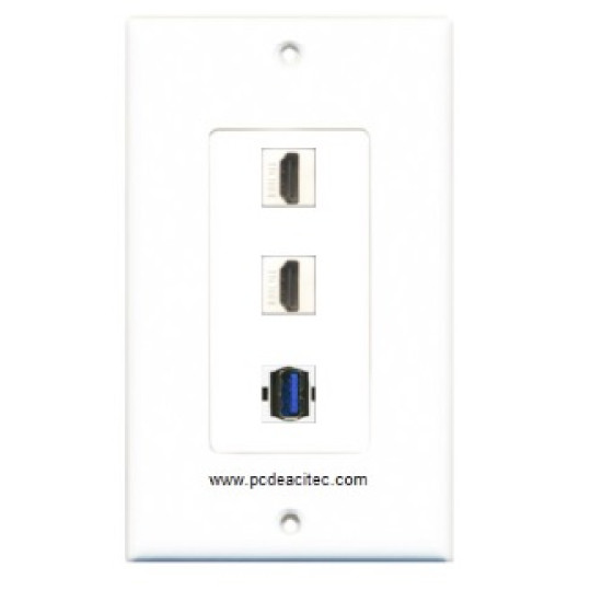 Placa Tapa decora ABS puerto 2 HDMI 4k pigtail + USB 3.0