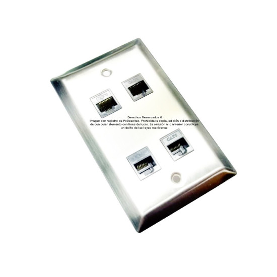 Placa Tapa 4 Jack RJ45 Cat6 crimpado en Acero Inoxidable