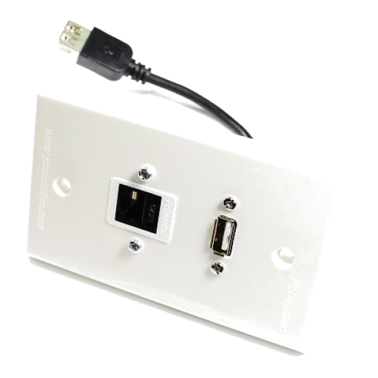 Placa Tapa USB 2.0 pigtail + Jack RJ45 Cat6 en ABS Placa Tapa USB 2.0 pigtail + Jack RJ45 Cat6 en ABS