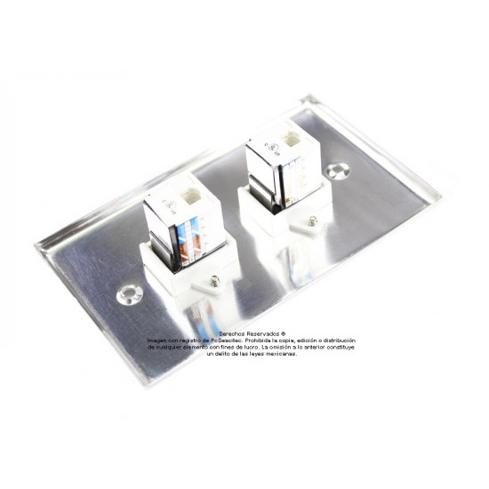 Placa Tapa 2 Jack RJ45 Cat5e ponchable Aluminio