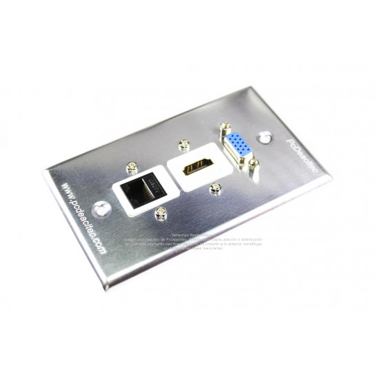 Placa Tapa VGA + HDMI + Jack RJ45 Cat5e ponchable en Aluminio