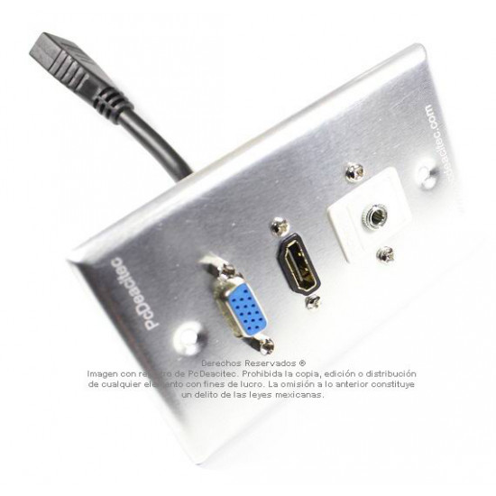 Placa Tapa VGA + HDMI pigtail + Audio Jack 3.5 mm IDC en Aluminio