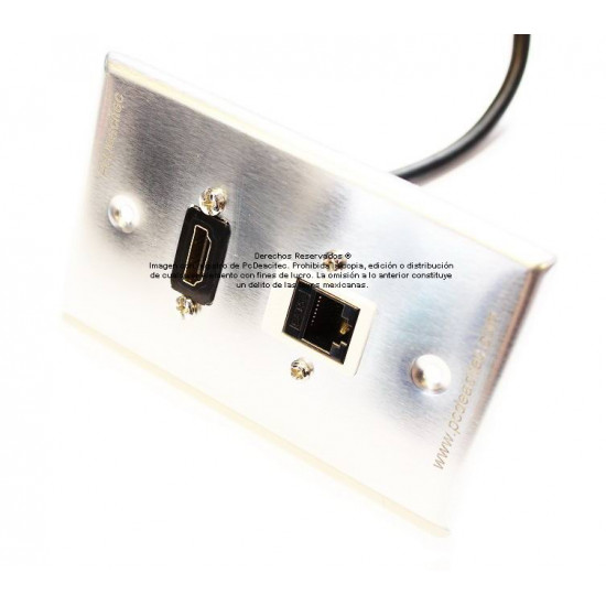 Placa Tapa HDMI pigtail + Jack RJ45 Cat5e en Aluminio