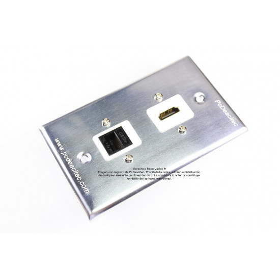 Placa Tapa HDMI + Jack RJ45 Cat5e en Aluminio