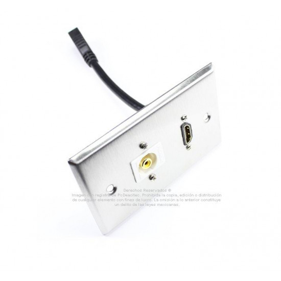 Placa Tapa HDMI pigtail + Jack RCA en Acero Inoxidable Placa Tapa HDMI pigtail + Jack RCA en Acero Inoxidable
