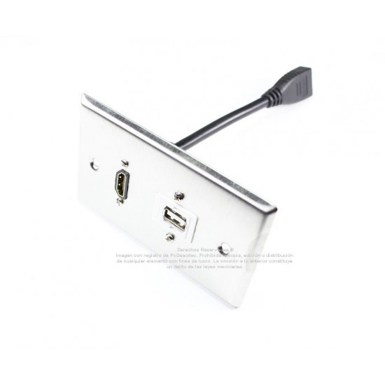 Placa Tapa HDMI pigtail + USB 2.0 en Acero Inoxidable Placa Tapa HDMI pigtail + USB 2.0 en Acero Inoxidable