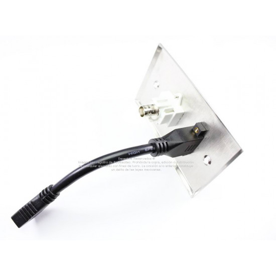Placa Tapa HDMI pigtail + BNC en Acero Inoxidable
