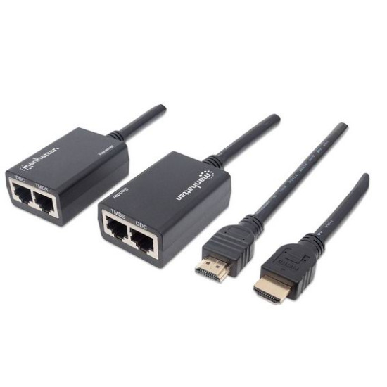 Extensor HDMI Cat5e ó Cat6, hasta 30 m, con pigtails HDMI