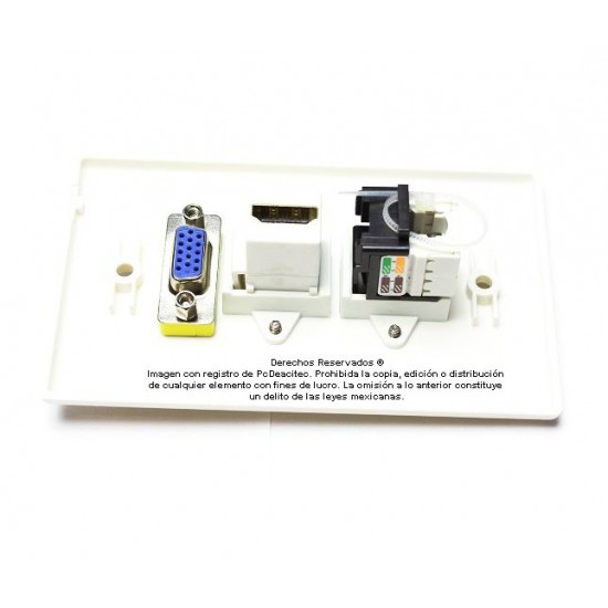 Placa Tapa VGA + HDMI + Jack RJ45 Cat5e en ABS