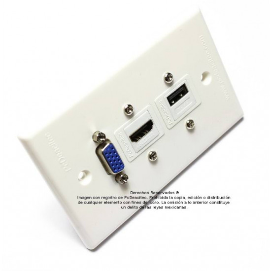 Placa Tapa VGA + HDMI + USB para Carga 1A 5v en ABS