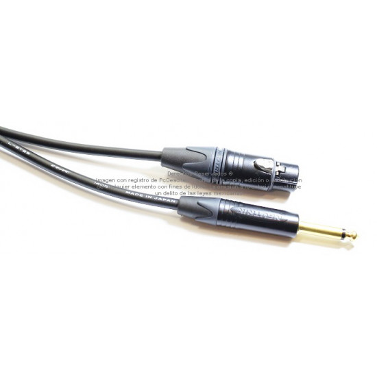 Cable Canare TS 1/4 (6.3 mm) macho a XLR Hembra Neutrik en oro grado estudio de 70 m