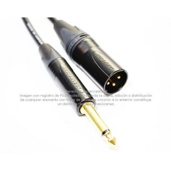 Cable Canare TS 1/4 (6.3 mm) a XLR Macho Neutrik en oro grado estudio de 80 m