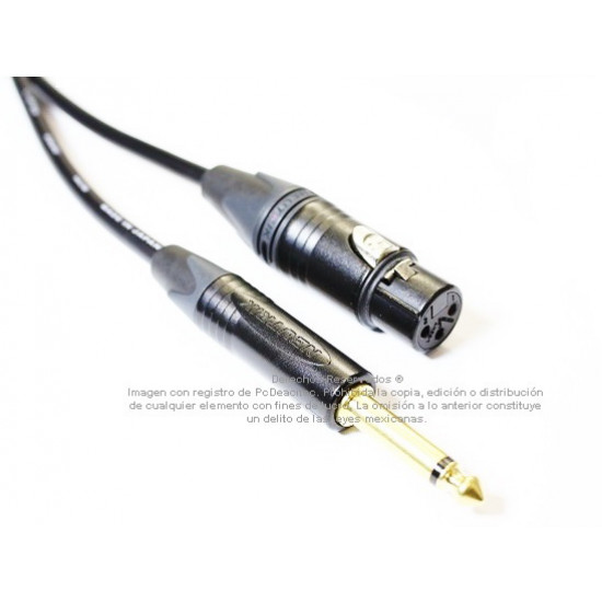 Cable Canare TS 1/4 (6.3 mm) macho a XLR Hembra Neutrik en oro grado estudio de 40 m