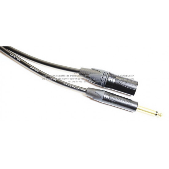 Cable Canare TS 1/4 (6.3 mm) a XLR Macho Neutrik en oro grado estudio de 3 m