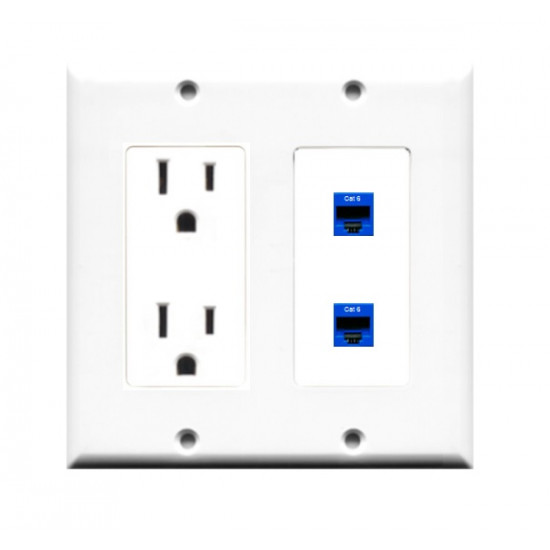 Placa Tapa Contacto Electrico Duplex + 2 Cat6 Ponchable ABS