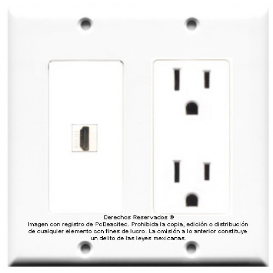 Placa Tapa Decora HDMI + Contacto Eléctrico Duplex en ABS