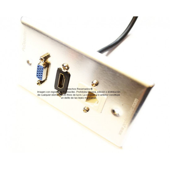 Placa Tapa VGA + HDMI pigtail + Jack RJ45 Cat5e cople en Aluminio