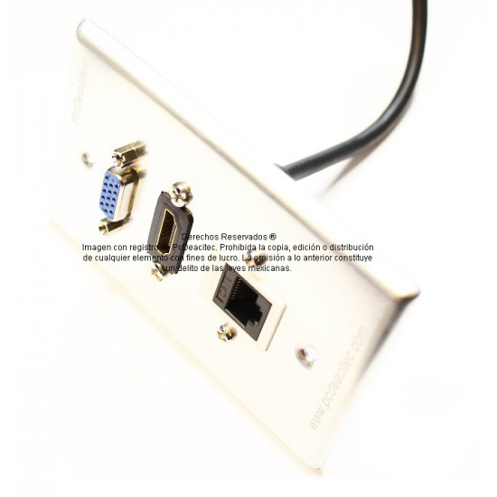 Placa Tapa VGA + HDMI pigtail + Jack RJ45 Cat6 cople en Aluminio