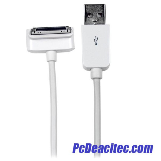 Cable Cargador 1m Conector Dock Connector 30 Pin Acodado Abajo de Apple a USB 2.0 iPod, iPhone y iPad