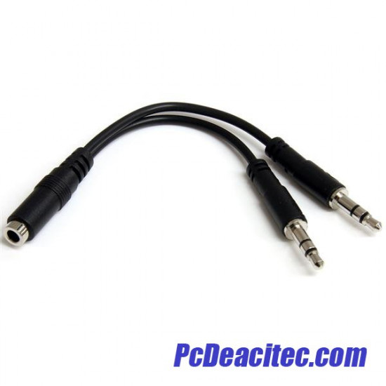 Adaptador divisor de audífonos jack 3.5 mm de 4 pin a 2 plug 3.5 mm de 3 pin