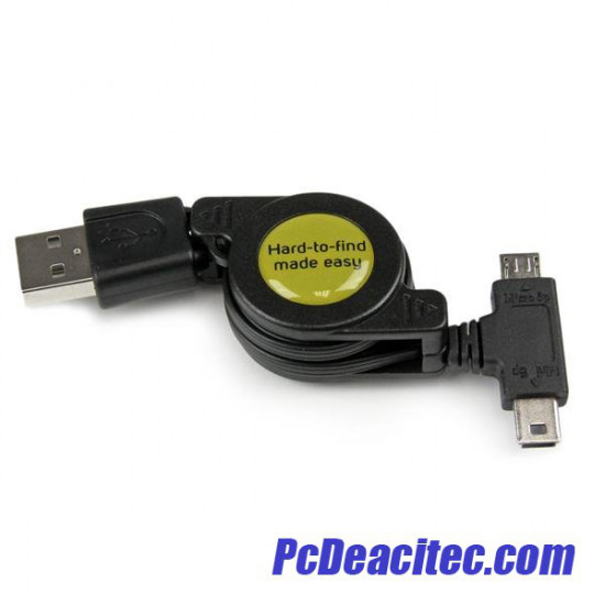 Cable mini USB y micro USB B a USB 2.0 A retráctil de 0.76 m