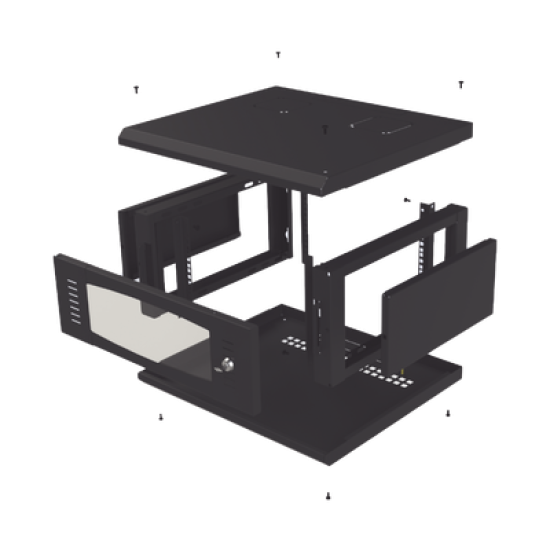 Gabinete de Montaje en Pared, Con Puerta de Cristal, Cuerpo Fijo con Rack, de 19in, 4UR, Color Negro
