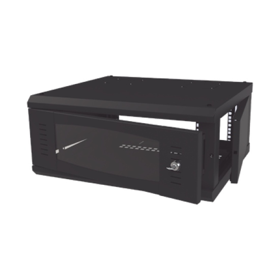 Gabinete de Montaje en Pared, Con Puerta de Cristal, Cuerpo Fijo con Rack, de 19in, 4UR, Color Negro