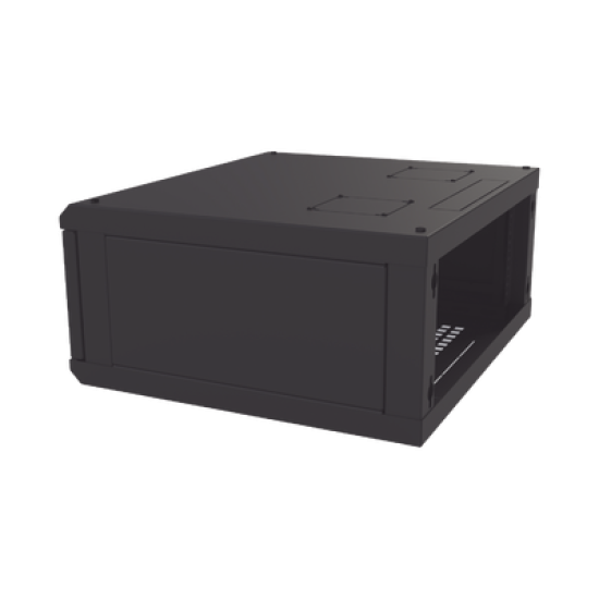 Gabinete de Montaje en Pared, Con Puerta de Cristal, Cuerpo Fijo con Rack, de 19in, 4UR, Color Negro