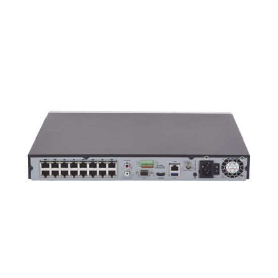 (ACUSENSE / Evita Falsas Alarmas) NVR 12 Megapixel (4K) / Reconocimiento Facial / 16 Canales IP / Base de Datos / 16 Puertos PoE+ / 2 Bahías de Disco Duro / Switch PoE 300 mts Modo Extendido / Soporta Funcion de Time Lapse