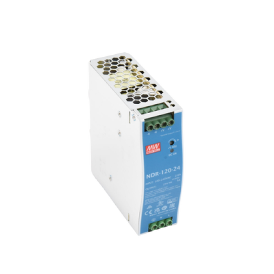 Fuente de poder industrial de 120 W, salida 24 Vcc, entrada 90~264 VCA, para montaje en riel DIN, 