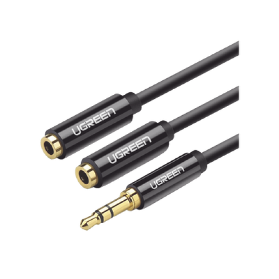 Cable Adaptador/Divisor de Audio de 3.5mm Macho a 2 Terminales de 3.5mm Hembra / 25 cm de Longitud / Cable TPE / Color Negro 