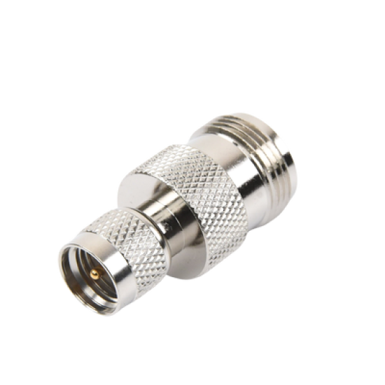 Adaptador en Línea, de Conector Mini-UHF Macho a N Hembra, Níquel/ Oro/ Teflón.