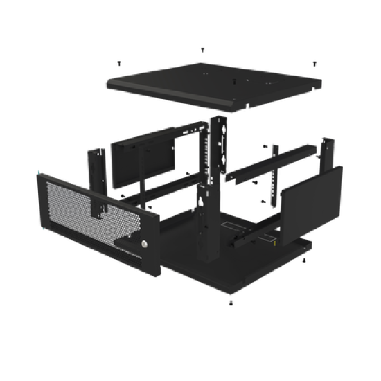 Gabinete de Pared Fijo, Con 4 Unidades de Rack, de 19 in, Fabricado en Acero, Puerta Perforada. 