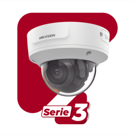 Domo IP 5 Megapixel / Lente Mot. 2.7 a 13.5 mm / 45 mts IR EXIR / AcuSense / IP67 / IK10 / WDR 120 dB / PoE+ / Entrada y Salida de Audio y Alarmas / MicroSD